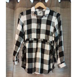 Women's Time And Tru Drop Waist Plaid Black/White Blouse Size Small